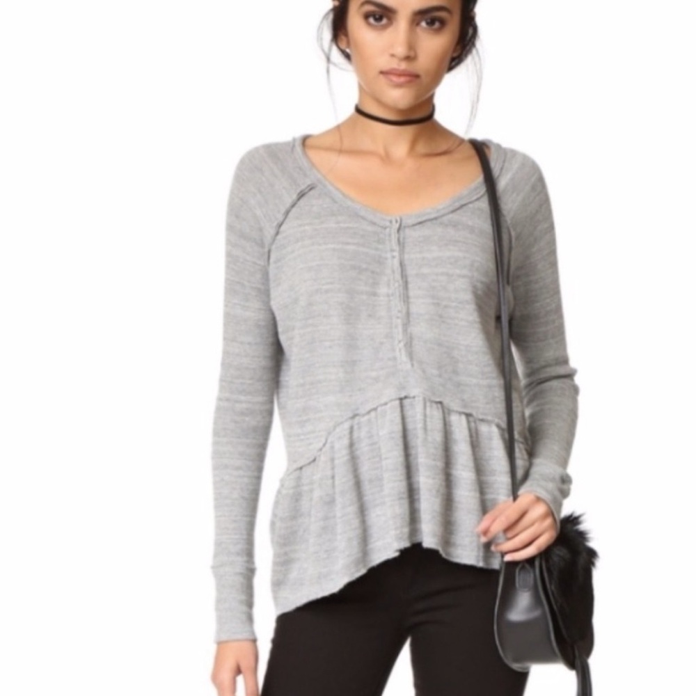 Free People Coastline Peplum Thermal Long Sleeve Top size Medium